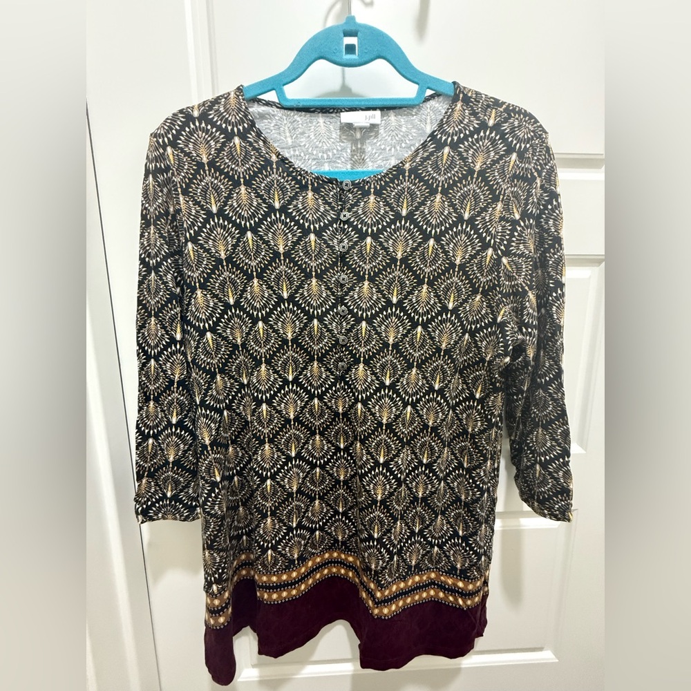 J.JILL Women's Rayon Tencel 3/4 Sleeve Blouse Tunic Geometric. Medium